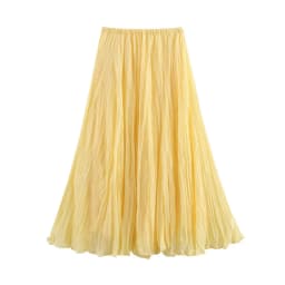 YENKYE Women Crinkle A-line Midi Butter Yellow Skirt Elastic Waist Spring Summer Holiday Elegant Skirts New 2025 Falda Mujer