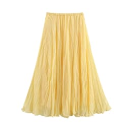 YENKYE Women Crinkle A-line Midi Butter Yellow Skirt Elastic Waist Spring Summer Holiday Elegant Skirts New 2025 Falda Mujer