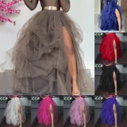 Women's Princess Tutu Skirt Elegant Puffy Tiered Tulle Skirts Fashion Korean Dance Party A Line High Waisted Mesh Maxi Skirt