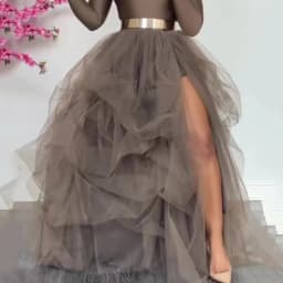 Women's Princess Tutu Skirt Elegant Puffy Tiered Tulle Skirts Fashion Korean Dance Party A Line High Waisted Mesh Maxi Skirt