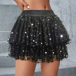 Women Sequined Fashion A-Line Skirt Glitter High Waist Mesh Double Layered Tutu Skirt Clubwear Rave Performance Dancing Costumes
