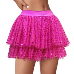 Women Sequined Fashion A-Line Skirt Glitter High Waist Mesh Double Layered Tutu Skirt Clubwear Rave Performance Dancing Costumes