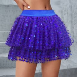 Women Sequined Fashion A-Line Skirt Glitter High Waist Mesh Double Layered Tutu Skirt Clubwear Rave Performance Dancing Costumes