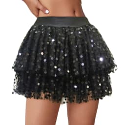 Women Sequined Fashion A-Line Skirt Glitter High Waist Mesh Double Layered Tutu Skirt Clubwear Rave Performance Dancing Costumes