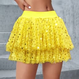 Women Sequined Fashion A-Line Skirt Glitter High Waist Mesh Double Layered Tutu Skirt Clubwear Rave Performance Dancing Costumes