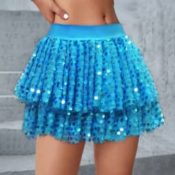 Women Sequined Fashion A-Line Skirt Glitter High Waist Mesh Double Layered Tutu Skirt Clubwear Rave Performance Dancing Costumes