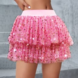 Women Sequined Fashion A-Line Skirt Glitter High Waist Mesh Double Layered Tutu Skirt Clubwear Rave Performance Dancing Costumes