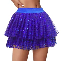 Women Sequined Fashion A-Line Skirt Glitter High Waist Mesh Double Layered Tutu Skirt Clubwear Rave Performance Dancing Costumes