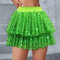 Women Sequined Fashion A-Line Skirt Glitter High Waist Mesh Double Layered Tutu Skirt Clubwear Rave Performance Dancing Costumes