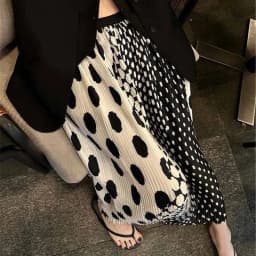 Fashionable polka dot pleated skirt, high waisted large A-line hem, high school long skirt long skirts for women