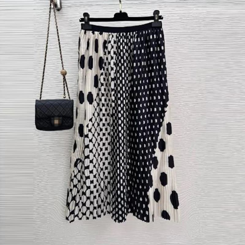 Fashionable polka dot pleated skirt, high waisted large A-line hem, high school long skirt long skirts for women