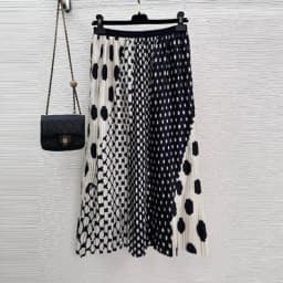 Fashionable polka dot pleated skirt, high waisted large A-line hem, high school long skirt long skirts for women