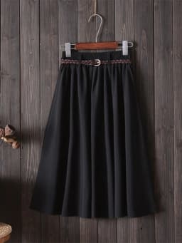 Midi Knee Length Summer Skirt Women With Belt 2025 Fashion Korean Ladies High Waist Pleated A-line School Skirt Female