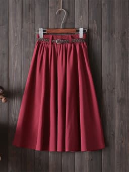 Midi Knee Length Summer Skirt Women With Belt 2025 Fashion Korean Ladies High Waist Pleated A-line School Skirt Female