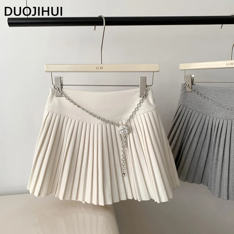 DUOJIHUI Apricot Elegant Pure Color Female Skirts Winter Fashion A-line 3-colors Simple Casual Chic No-Chain Women Mini Skirt