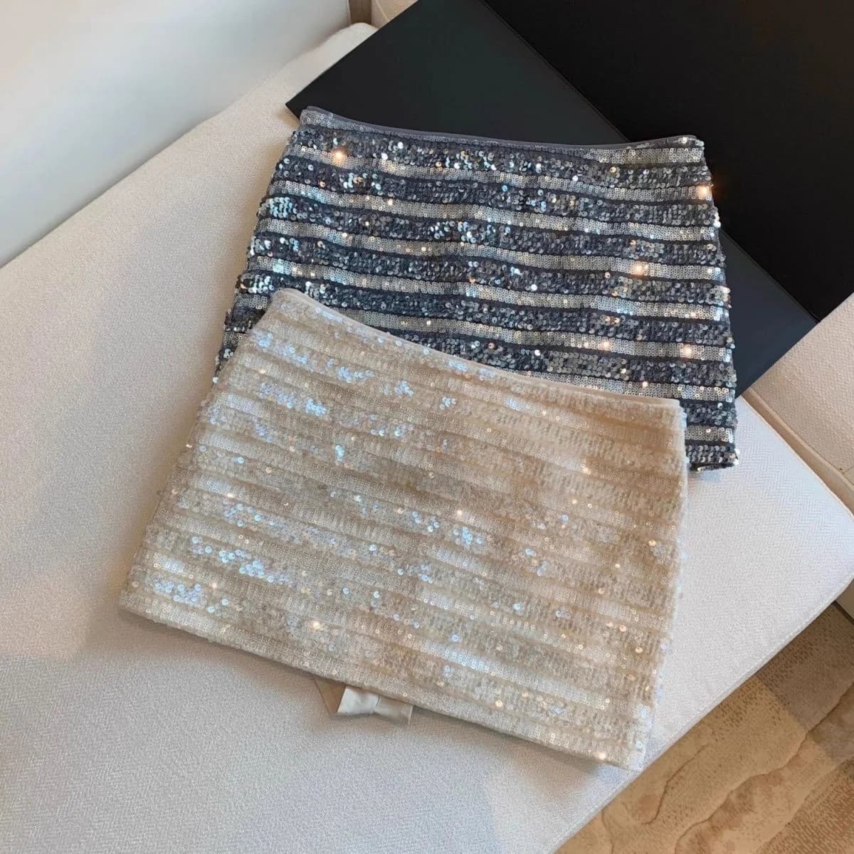 High Waist A-Line Skirt Women's Sequin Stripes Slimming Half Skirt Commute Casual High Waist Polyester Fiber Skirt
