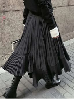 LANMREM Patchwork Fold Skirt For Women High Waist Solid Color Irregular Skirts Casual Female Clothing 2025 Spring New 2YA3242