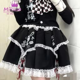 Japanese Harajuku Women Skirts Gothic Skull Print Black Lace Skirt Y2k Punk Lolita High Waist Cake Mini Skirt Chic Streetwear