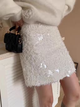 Fashion Clothing Юбка Ropa Mujer Autumn A Line High Waist Falda Heavy Industry White Sequined Skirt Юбки Korean