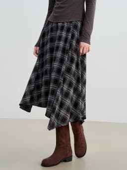 ZIQIAO 2025 Women's Retro Plaid A-Line Skirt - High Waist Flared Swing Midi Skirt with Pleated Detail for Office Casual​
