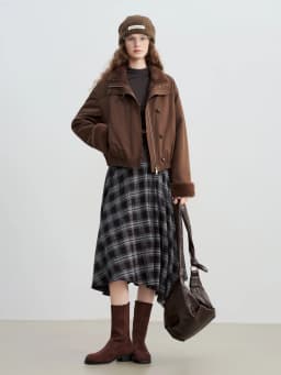 ZIQIAO 2025 Women's Retro Plaid A-Line Skirt - High Waist Flared Swing Midi Skirt with Pleated Detail for Office Casual​