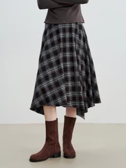 ZIQIAO 2025 Women's Retro Plaid A-Line Skirt - High Waist Flared Swing Midi Skirt with Pleated Detail for Office Casual​