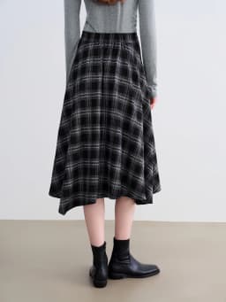ZIQIAO 2025 Women's Retro Plaid A-Line Skirt - High Waist Flared Swing Midi Skirt with Pleated Detail for Office Casual​