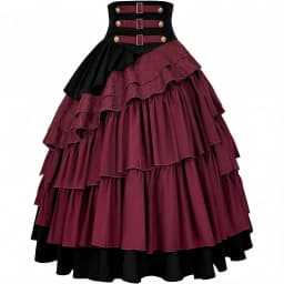 Womens Gothic Steampunk Ruffle Trim Gothic Skirt Front Lace-up Tiered Corset Ball Gown Vintage Medieval Pirate Costume Skirts