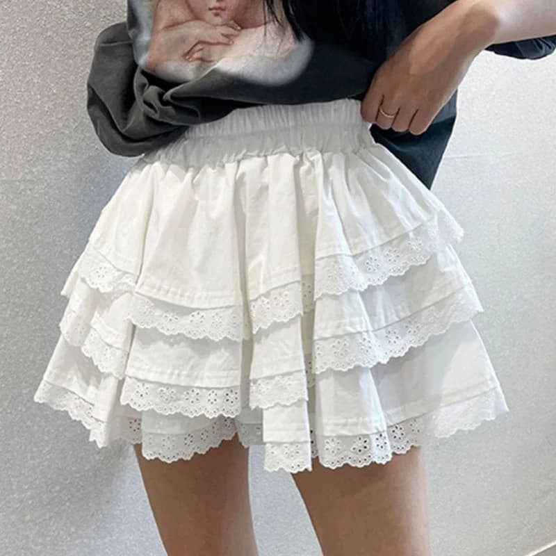 High Waist Lace Multi Layer Mini Skirt Women Summer Sweet Preppy Patchwork Tutu Skirts Y2K Korean All Match A Line Cake Skirts
