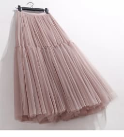 Summer High Waist Long Tulle Skirts for Women Solid Color A-Line Tutu Mesh Clothing Spring Autumn Female Pleated Skirts
