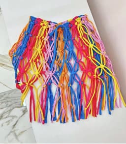 Beachapche Hand Crochet Tassel Mini Skirts Women Fashion Sexy Side High Knitted Beach Cover Ups Casual