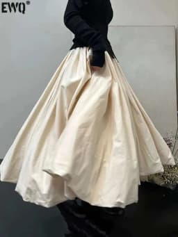 [EWQ] Vintage High Waist Slim Mid Length Versatile Cloud Half Puffy Umbrella Skirts Women's Bottom 2026 Spring Autumn 16U5762