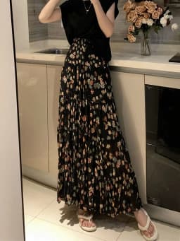OCEANLOVE Chiffon Long Skirts Spring Summer Print Floral French Style Vintage Sweet Women Skirt Fashion Elegant Faldas Mujer