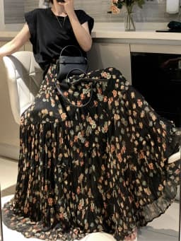 OCEANLOVE Chiffon Long Skirts Spring Summer Print Floral French Style Vintage Sweet Women Skirt Fashion Elegant Faldas Mujer