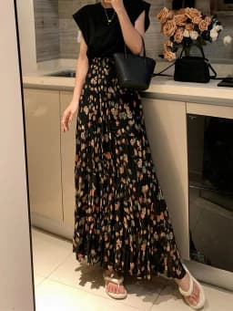 OCEANLOVE Chiffon Long Skirts Spring Summer Print Floral French Style Vintage Sweet Women Skirt Fashion Elegant Faldas Mujer