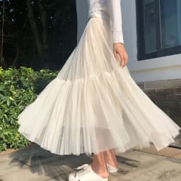 Vintage Gothic Black White Pleated Long Tulle Skirt Tutu Femme High Waist holiday Runway Mesh Skirts Womens 2025 Jupe Casual