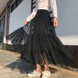 Vintage Gothic Black White Pleated Long Tulle Skirt Tutu Femme High Waist holiday Runway Mesh Skirts Womens 2025 Jupe Casual