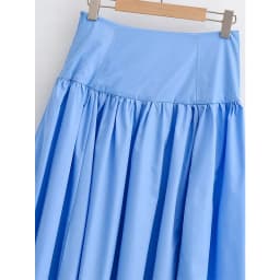 YENKYE New 2026 Women Blue Pleated A-line High Waist Skirt Spring Summer Big Swing Casual Skirts