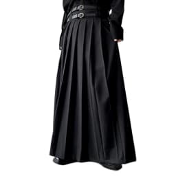 Men Fashion Hip Hop Pleated Skirt With Belt Gothic Vinatge Black Pantskirt Harajuku Casual Long Skirts For Women