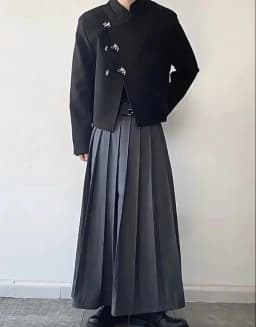 Men Fashion Hip Hop Pleated Skirt With Belt Gothic Vinatge Black Pantskirt Harajuku Casual Long Skirts For Women
