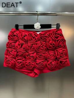 DEAT Trendy Fashion Women's 3D Flower Mini Skirts 2026 Spring New Items High Waist Wrap Hip Solid Color Skirt Female 11XX8807