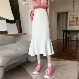 2025 New Summer Ruffled Formal Skirts Women Fashion Elegant High Waist Black White Long Mermaid Skirt Female