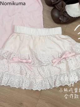 Cute Skirts Women's Clothing Japanese Sweet Jupe High Waist A-line Summer Saia 2025 Faldas Mujer De Moda Lace Bow Mini Skirt