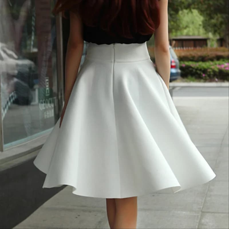 Spring New plus Size White Midi A-Line Skirt Pleated Retro Puffy Umbrella Half-length Slimming Skirt Women's Fashion