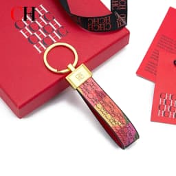 CH Monogram Print Leather Keychain Two Tone Red Edge Car Key Holder Unisex Fashion Bag Charm Luxury Accessory Pendant Keyring