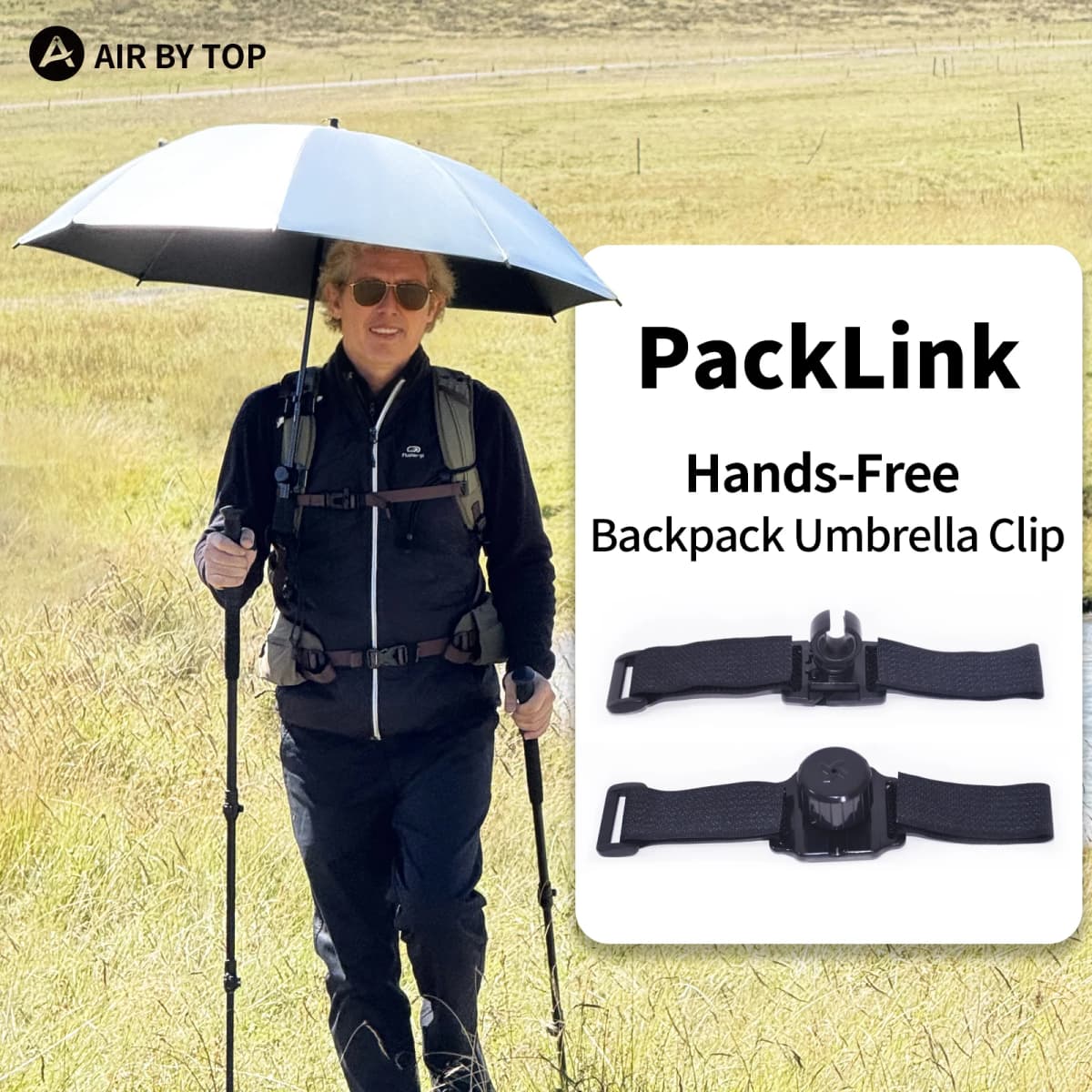 AIR BY TOP Umbrella Clip, Hands Free Umbrella Holder for Backpack Strap, Outdoor Hiking Travel Umbrella Mount