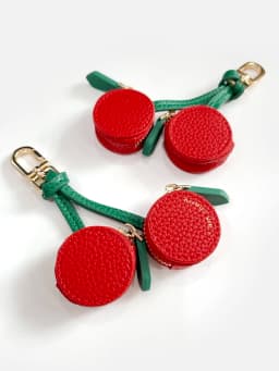 Fashion Personality Red Cherry Shape Fruit Pendant Coin Purse Mini Cute Keychain PU Leather Bag Pendant Small Bag Gift for Girls