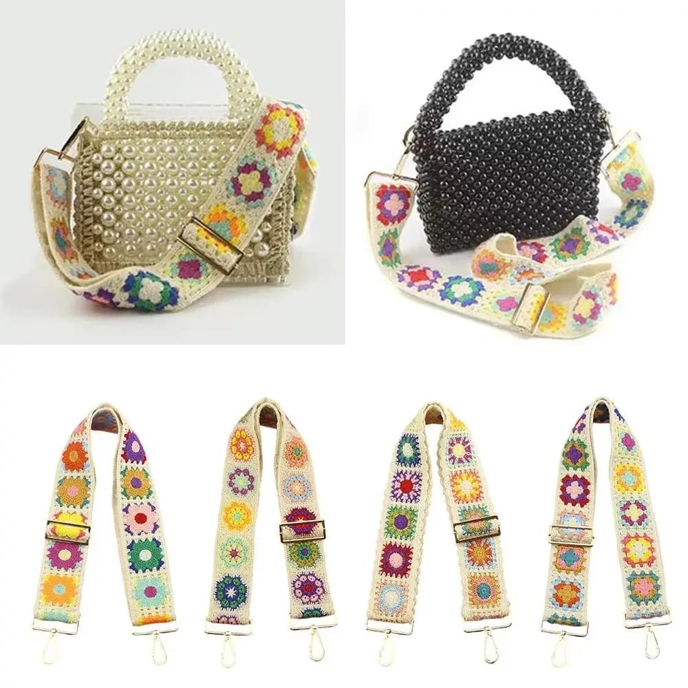 New Fashion Crochet Flower Bag Strap Wide Adjustable Shoulder Bag Strap DIY Knitted Bag Accessories Ethnic Embroidery Purse Stra
