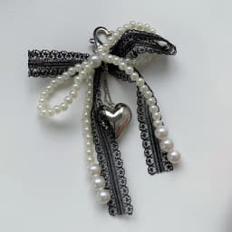 Girl Sweet Lace Pearl Bow Bag Charm Korean Ins Heart Pendant Keychain Bluetooth Headphone Decorative Chain