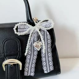 Girl Sweet Lace Pearl Bow Bag Charm Korean Ins Heart Pendant Keychain Bluetooth Headphone Decorative Chain
